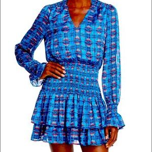 AQUA x Pendleton Smocked Waist V Neck Mini Dress - Bloomingdales, XS